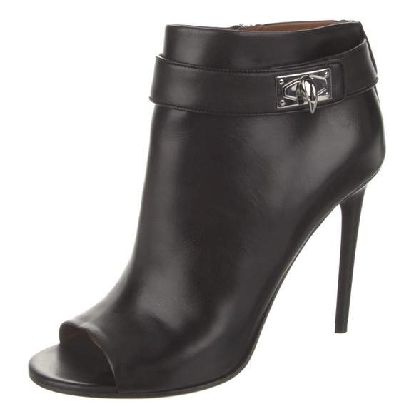 Givenchy Black Leather Shark Lock Peep Toe Ankle Boots Size 40.5 - Picture 2 of 10